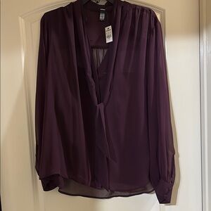 Express Purple Relaxed Tie Front Blouse